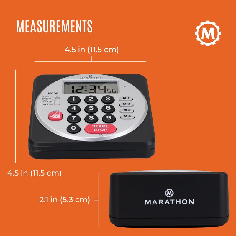 Marathon 100 Hour Direct Entry Digital Tabletop Timer, Black - Large, Easy-to-Read LCD Display - Loud Ring Alarm - Clock Feature - 2 AA Batteries Included - Image 4